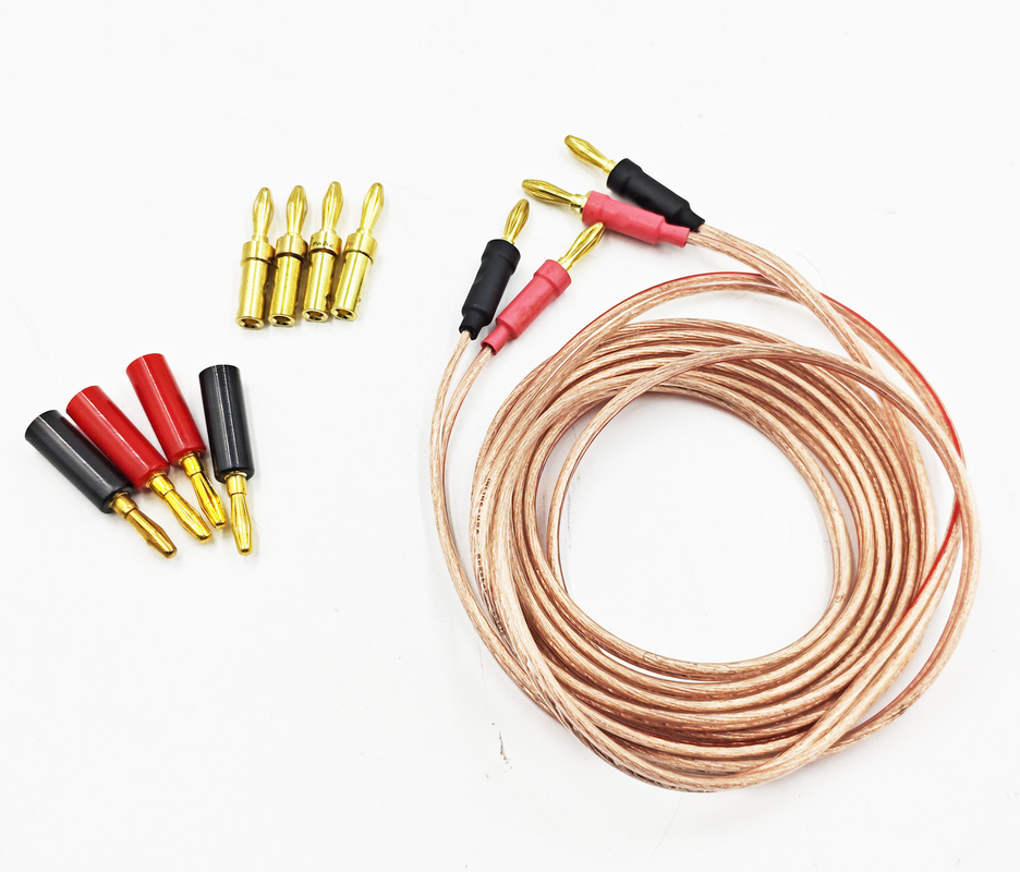 Transparent 14Ga Gauge Banana Wire for Bi-Wire Bi-Amp HiFi Surround Sound 99.9% OFC Copper